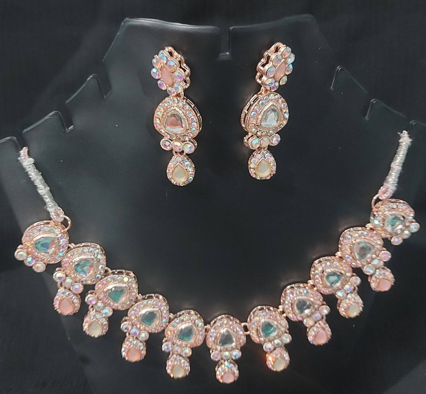 Rose Gold AD stones kundan necklace & earrings