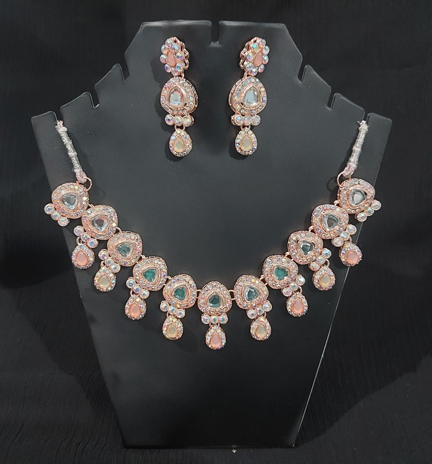 Rose Gold AD stones kundan necklace & earrings