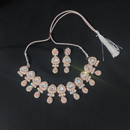 Rose Gold AD stones kundan necklace & earrings