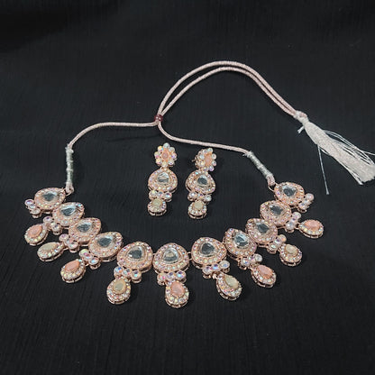 Rose Gold AD stones kundan necklace & earrings