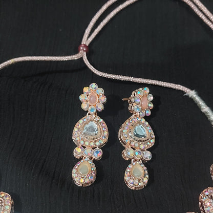 Rose Gold AD stones kundan necklace & earrings