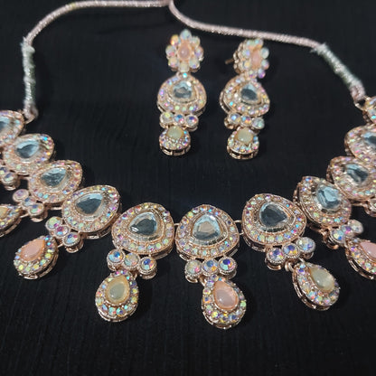 Rose Gold AD stones kundan necklace & earrings