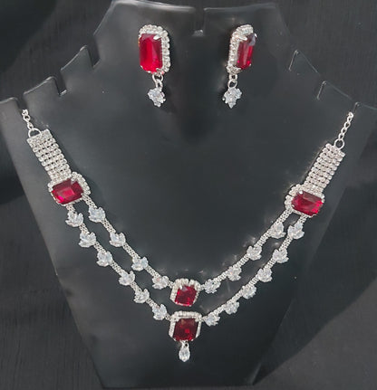 Silver AD stone crystals necklace & earrings