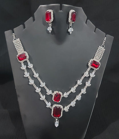 Silver AD stone crystals necklace & earrings