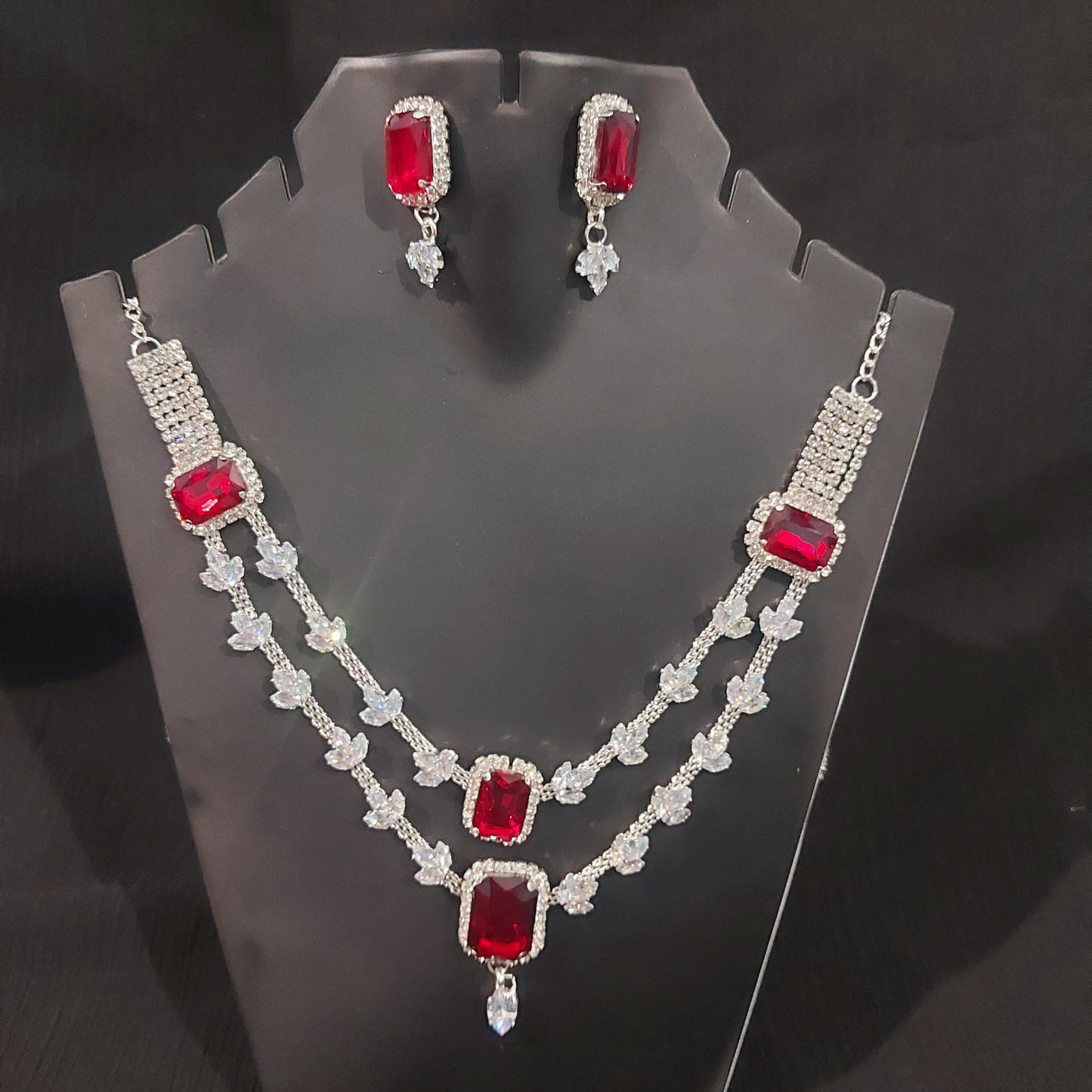 Silver AD stone crystals necklace & earrings