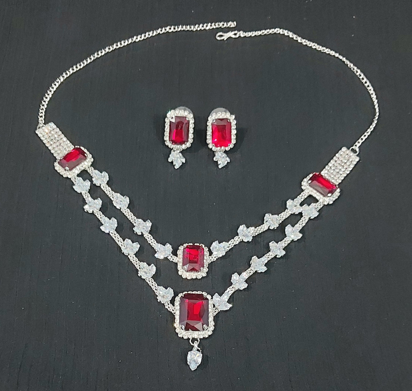 Silver AD stone crystals necklace & earrings