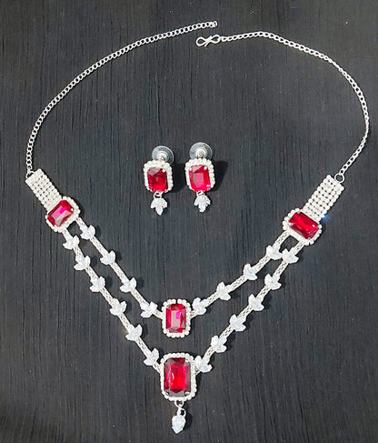 Silver AD stone crystals necklace & earrings