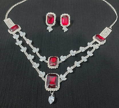 Silver AD stone crystals necklace & earrings