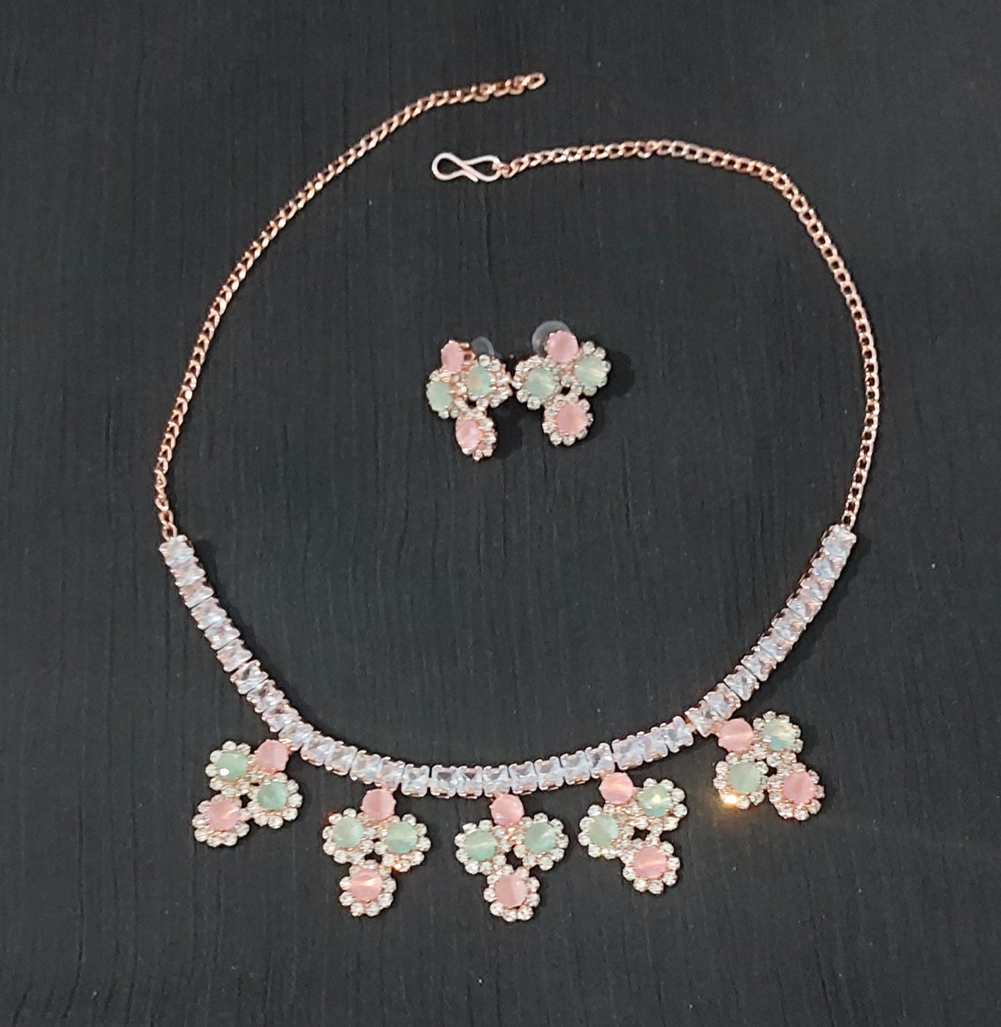 Rose Gold crystals Gem stones necklace & earrings