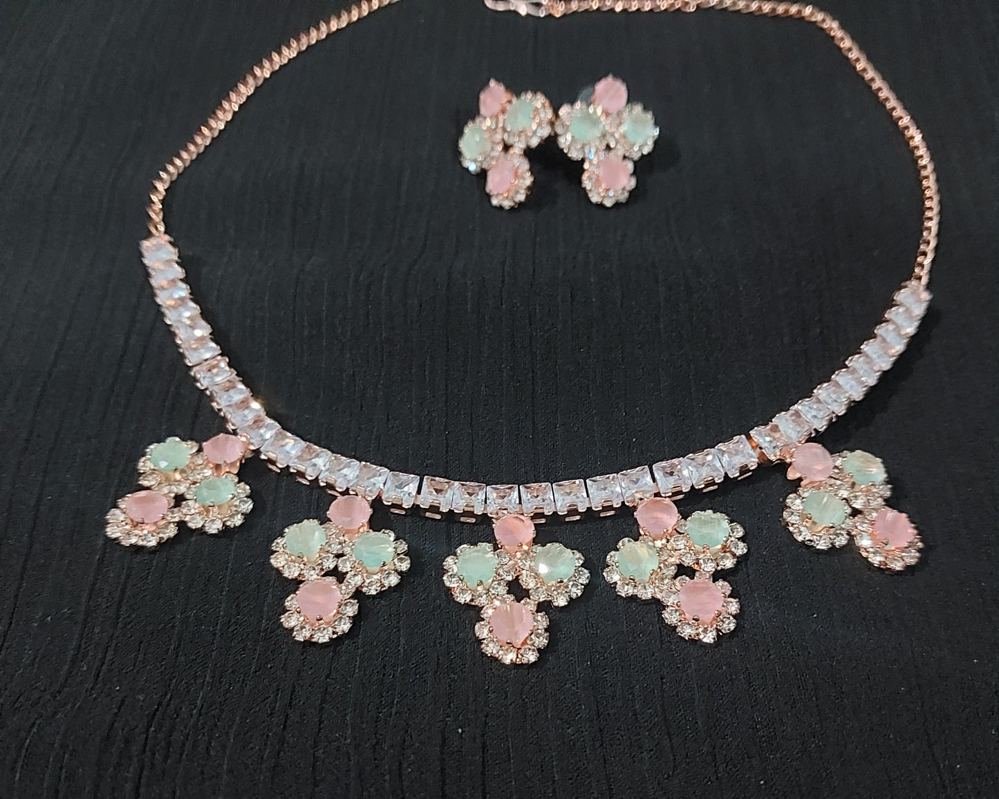 Rose Gold crystals Gem stones necklace & earrings