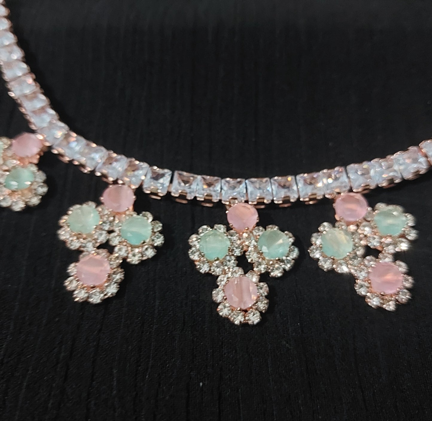 Rose Gold crystals Gem stones necklace & earrings