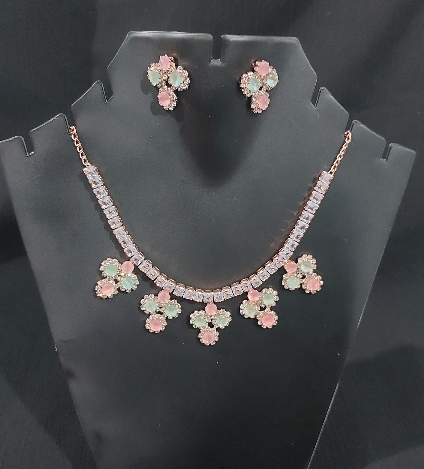 Rose Gold crystals Gem stones necklace & earrings