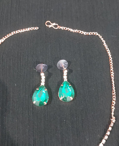 Rose-gold AD stones green necklace and earring