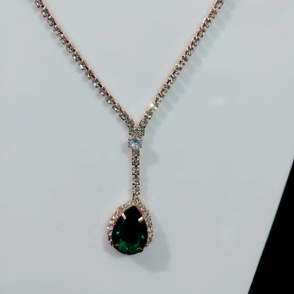 Rose-gold AD stones green necklace and earring