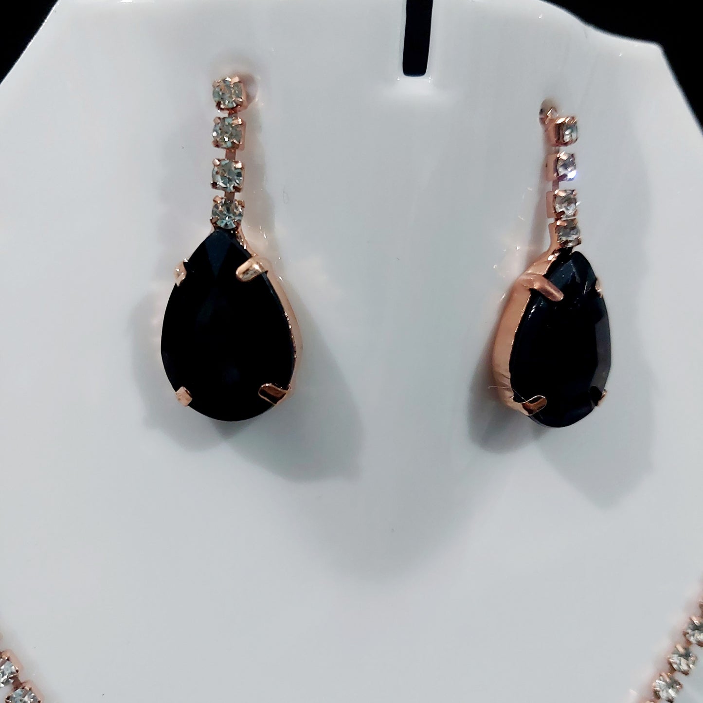 Rose gold AD stones black necklace &earrings