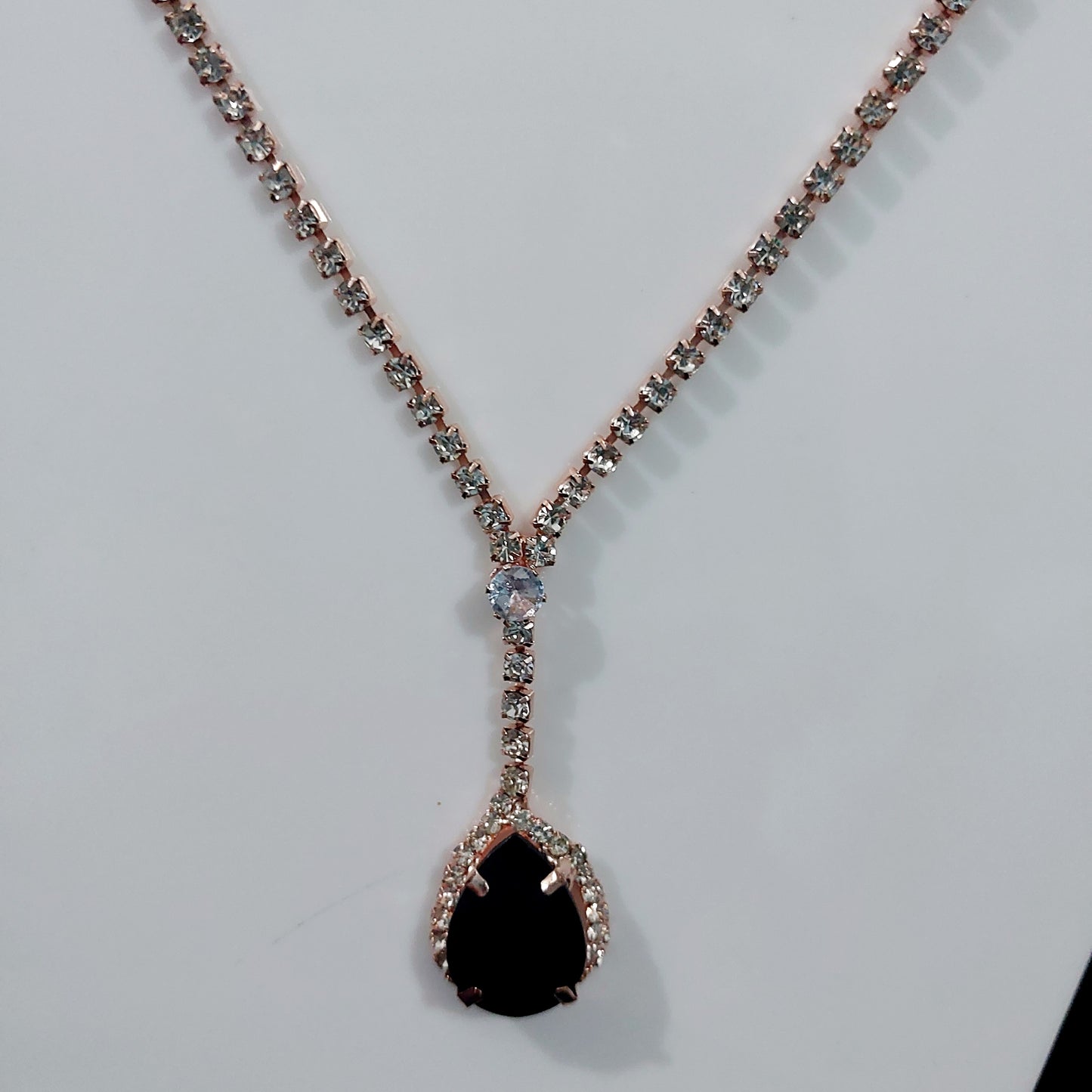 Rose gold AD stones black necklace &earrings