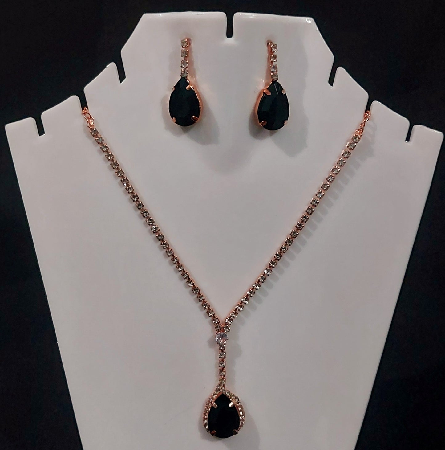 Rose gold AD stones black necklace &earrings