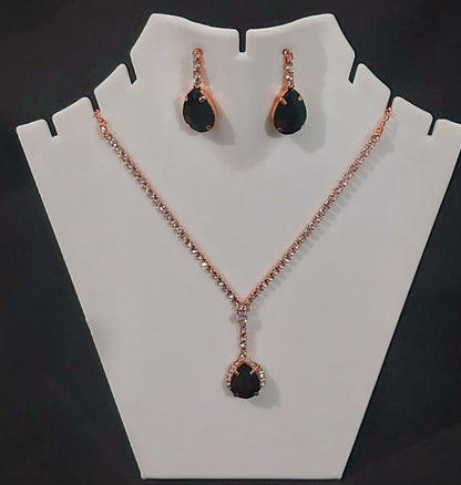 Rose gold AD stones black necklace &earrings