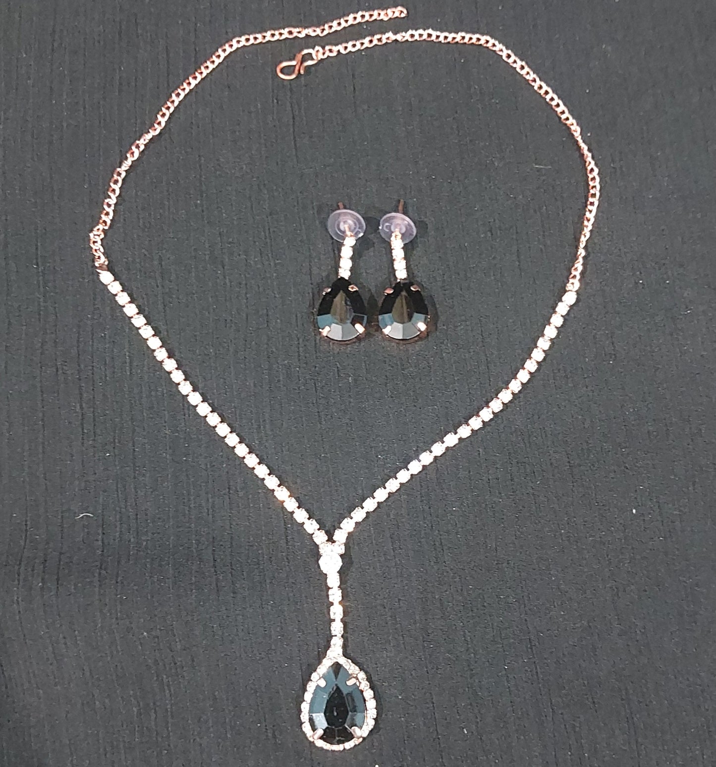 Rose gold AD stones black necklace &earrings