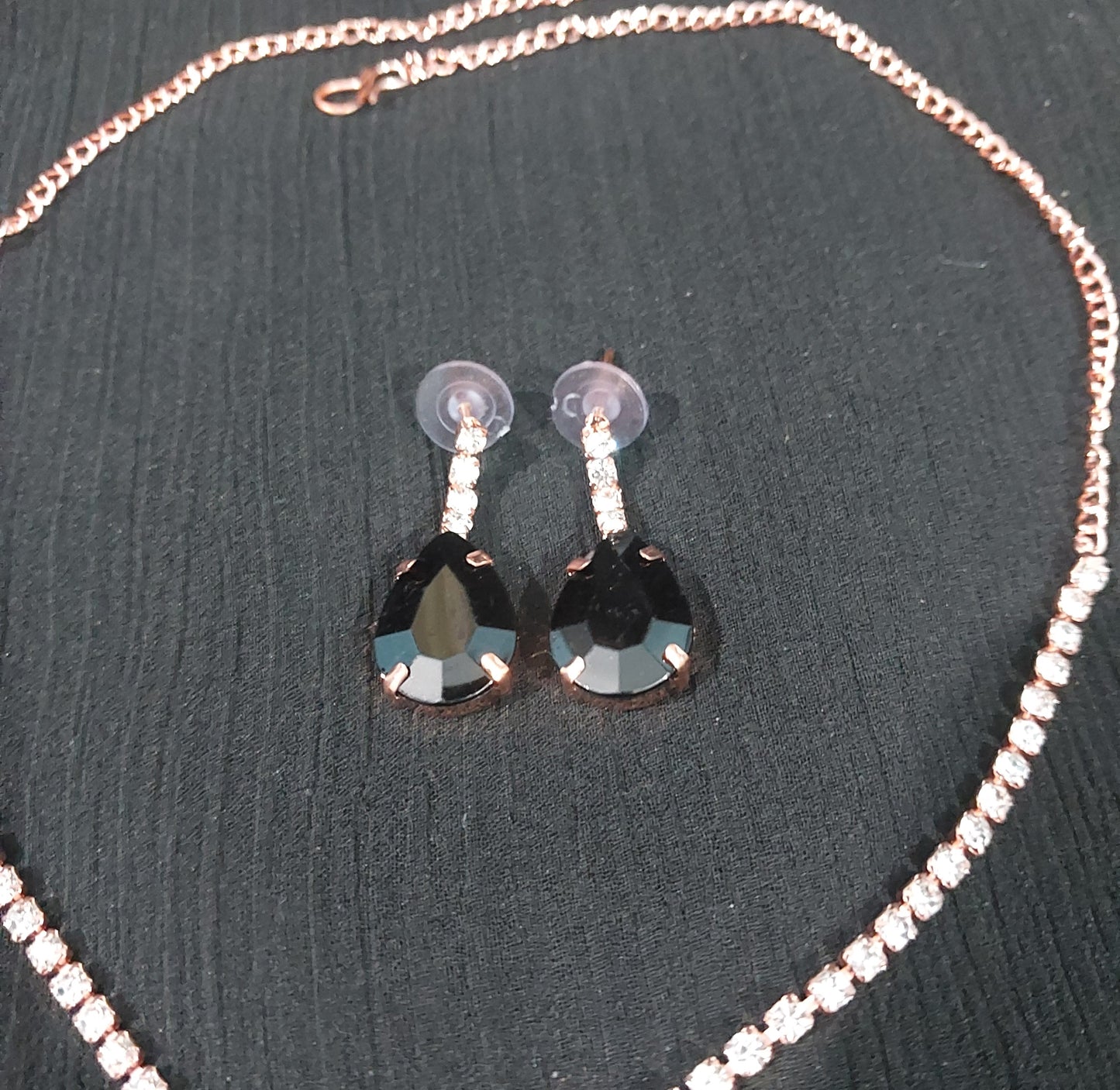 Rose gold AD stones black necklace &earrings