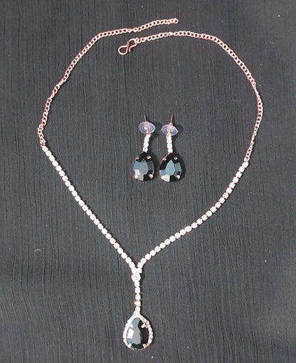 Rose gold AD stones black necklace &earrings