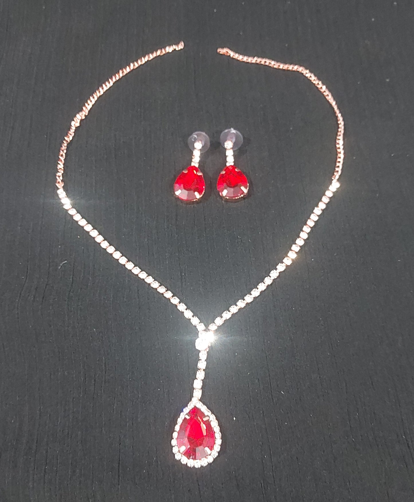 Rose gold AD stones red neclace &earrings