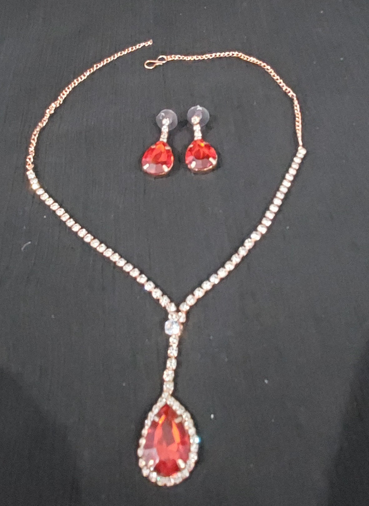 Rose gold AD stones red neclace &earrings