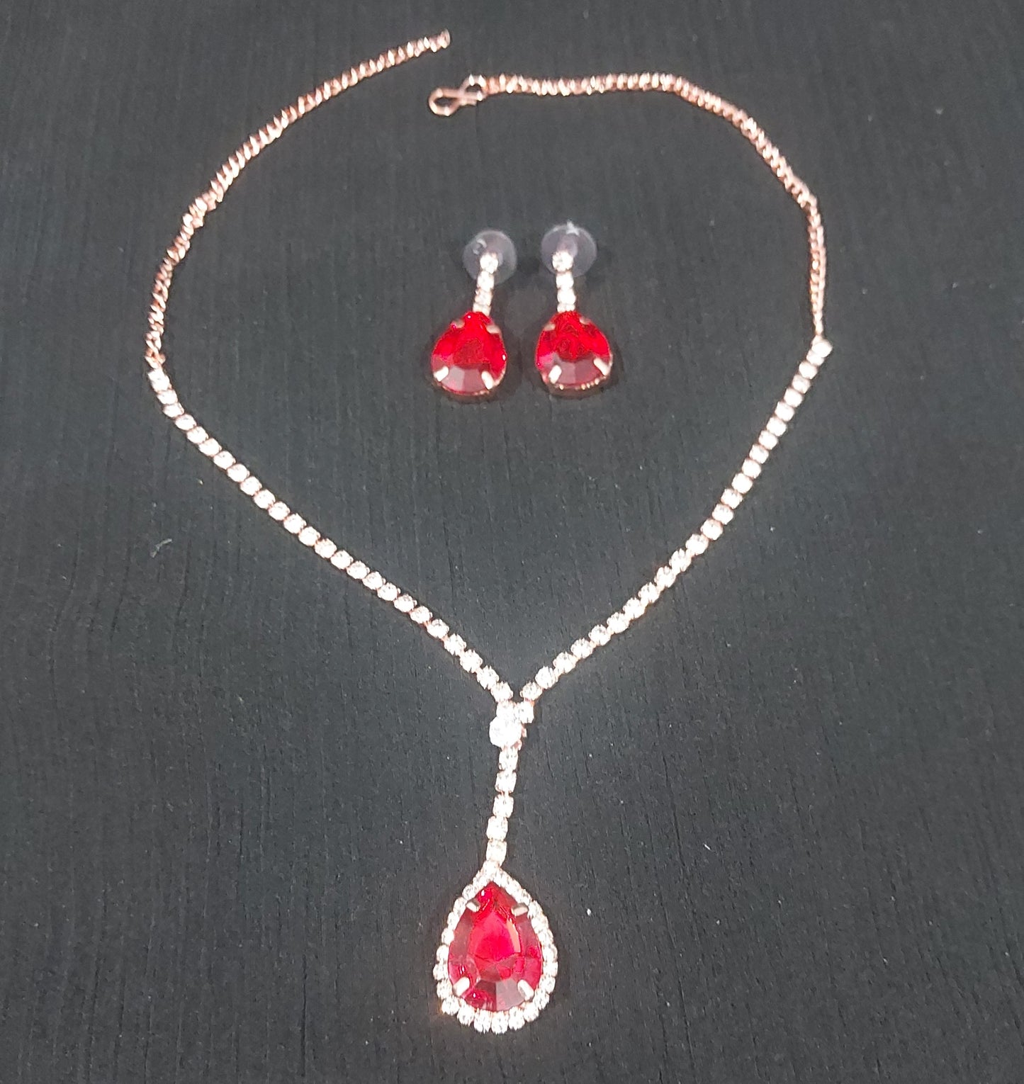 Rose gold AD stones red neclace &earrings