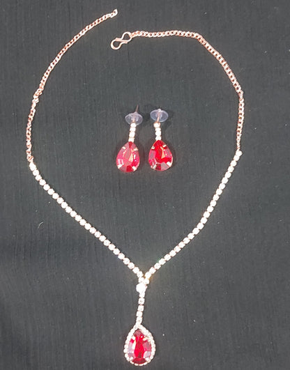 Rose gold AD stones red neclace &earrings