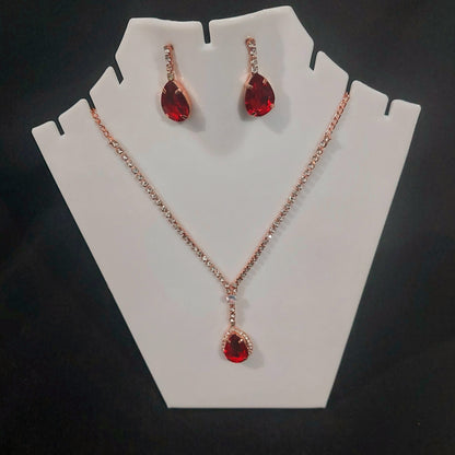 Rose gold AD stones red neclace &earrings