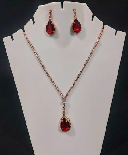 Rose gold AD stones red neclace &earrings