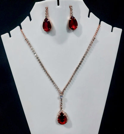 Rose gold AD stones red neclace &earrings