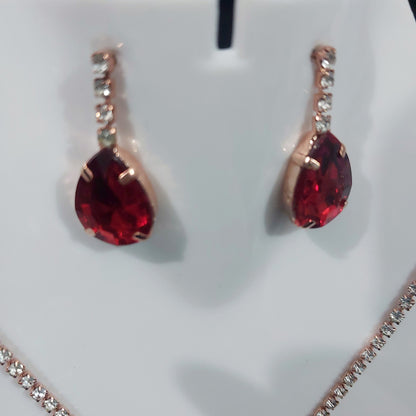 Rose gold AD stones red neclace &earrings