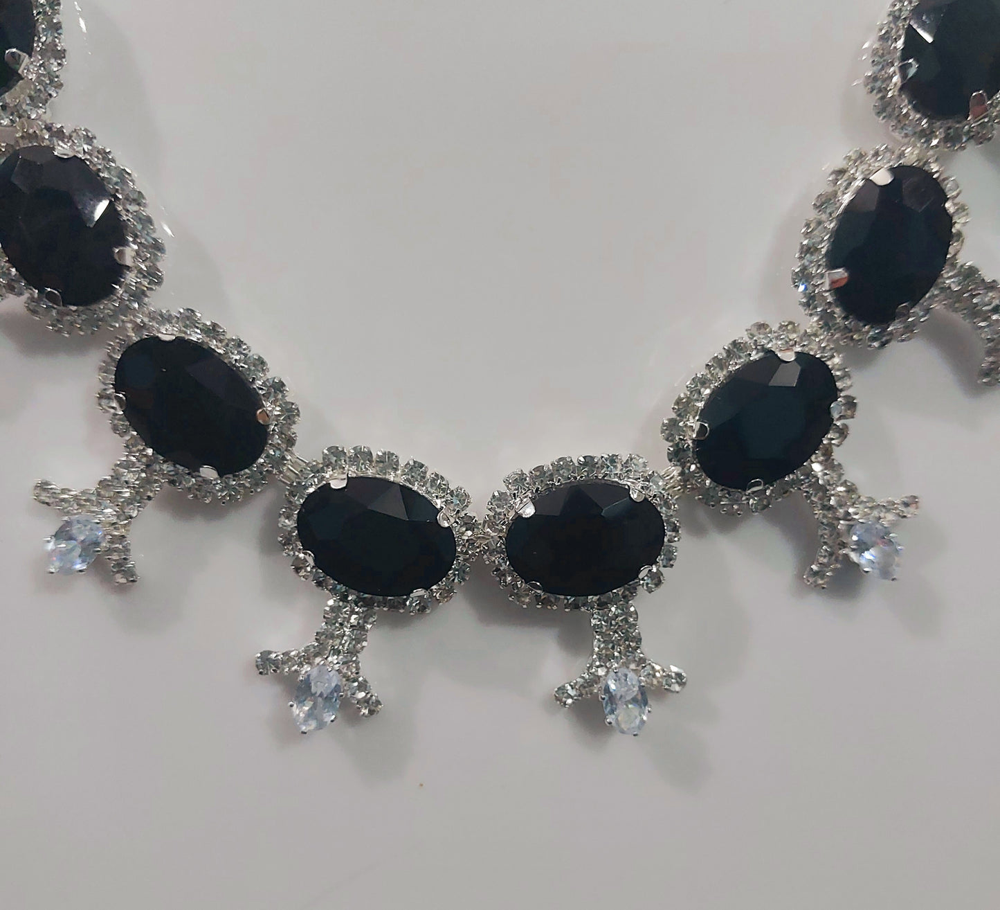 Silver AD stone crystal blck necklace & earrings