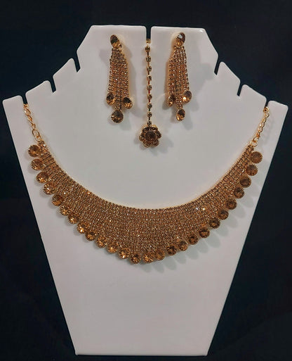 AD stones & Matt finished kundan gold shade necklace & earrings