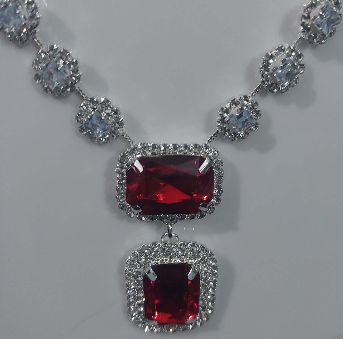 Silver AD stones red necklace & earrings