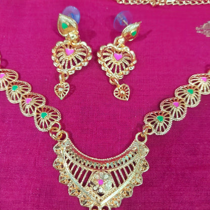 Gold enamel layered long necklace