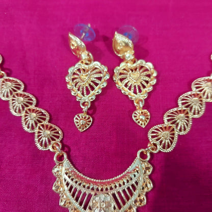 Gold layered long necklace & earrings