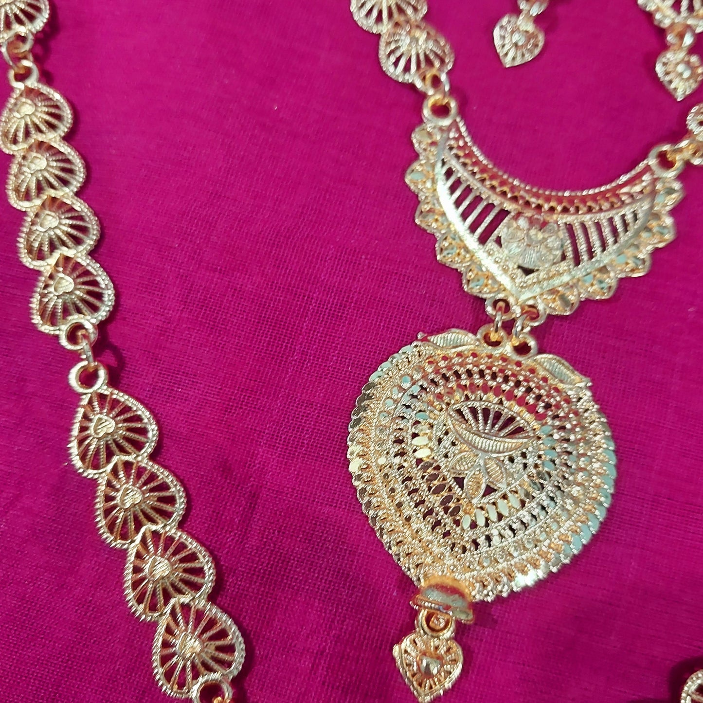 Gold layered long necklace & earrings