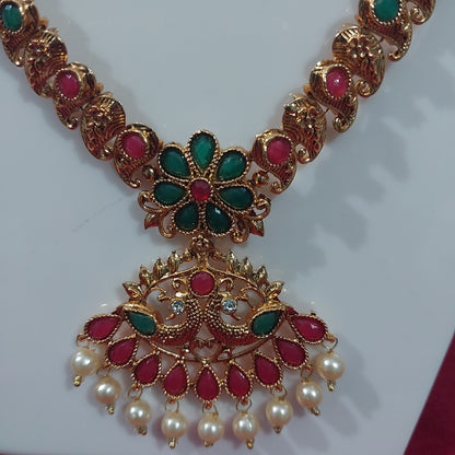 Matt finished kundan gold long  necklace & earrings