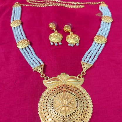 Pearl gold necklace & earrings