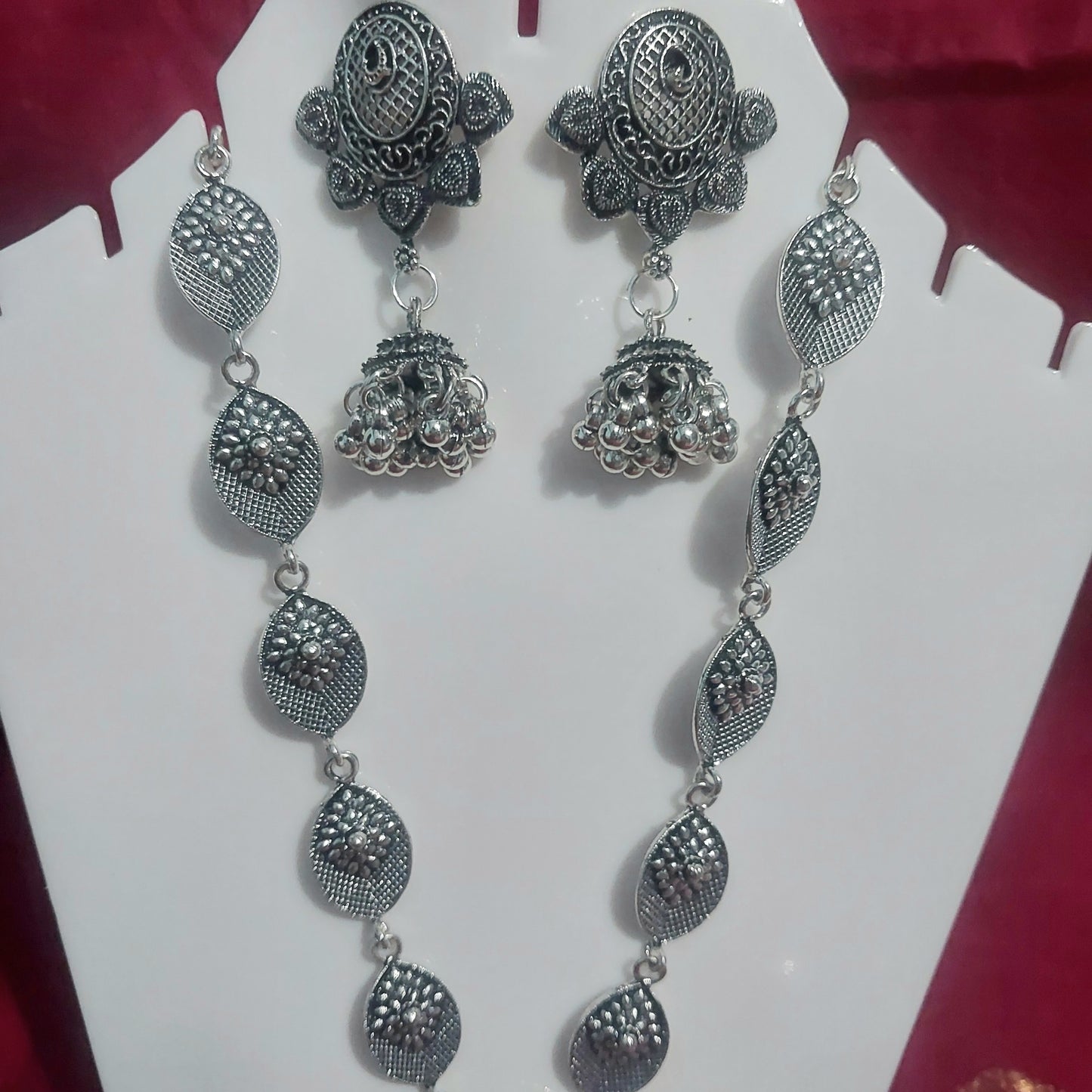 Oxidised silver long necklace & earrings