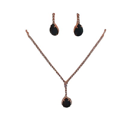 Rose gold AD stones black necklace &earrings