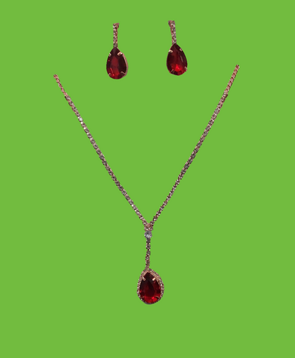 Rose gold AD stones red neclace &earrings