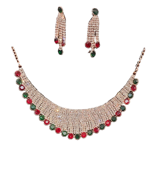 AD Stones gold red & green  necklace & earrings