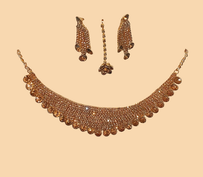 AD stones & Matt finished kundan gold shade necklace & earrings