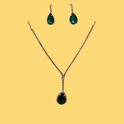 Rose-gold AD stones green necklace and earring