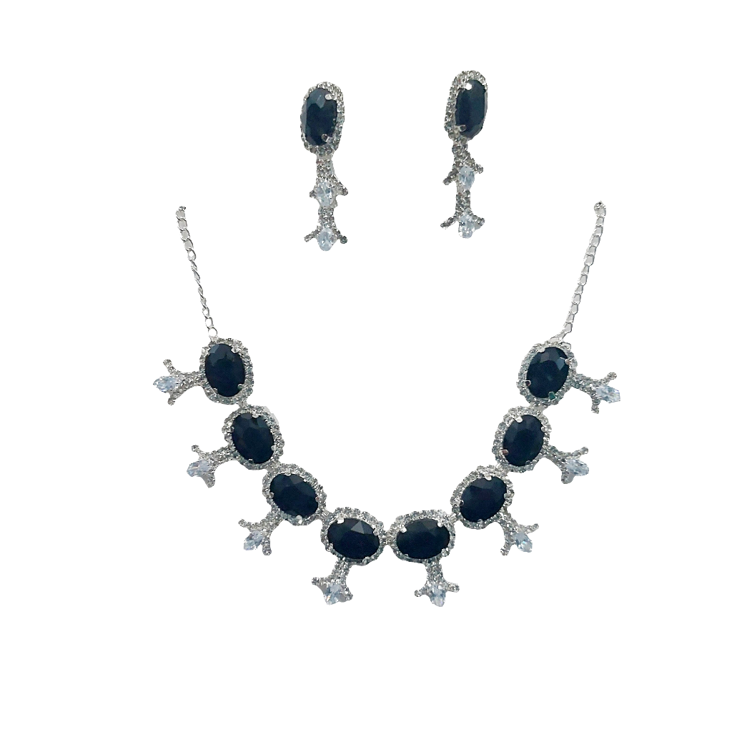 Silver AD stone crystal blck necklace & earrings