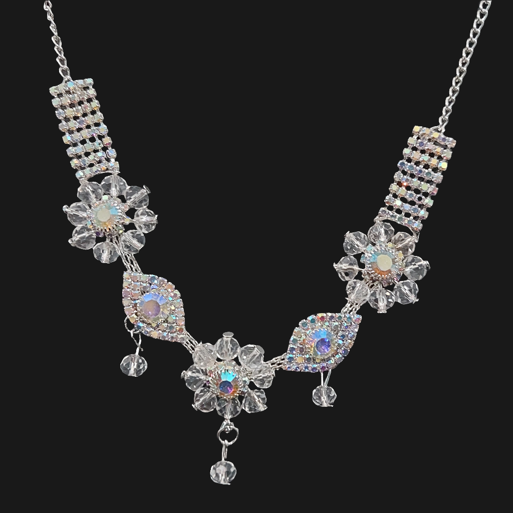 Silver AD stones & crystals necklace & earrings