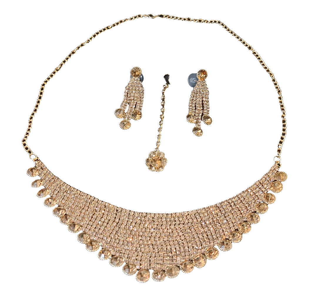 AD stones & Matt finished kundan gold shade necklace & earrings